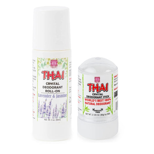Thai Deodorant Lavender Roll on and Deodorant Stick (Lavender and Fragance Free Bundle)