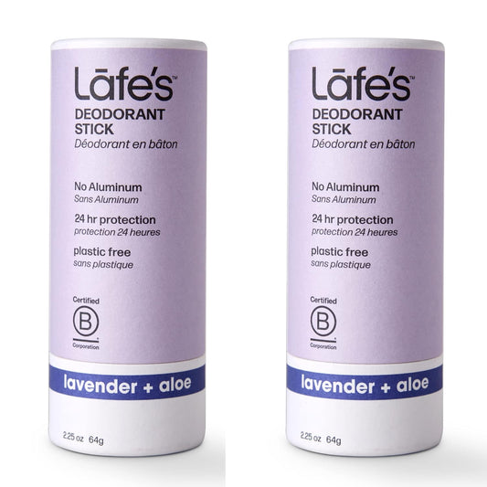 Lafe's Natural Deodorant | 2-Pack 2.25oz Plastic Free Natural Deodorant Stick in Paper Packaging | Aluminum, Paraben and Baking Soda Free with 24-Hour Protection (2-Pack Lavender & Aloe)