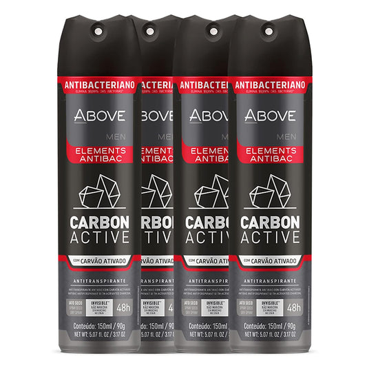ABOVE 48 Hours Element Antiperspirant Deodorant Spray Set, Carbon Active, 4 Pcs - Deodorant for Men - Mint, Mandarin, and Orange Notes - Stain-Free