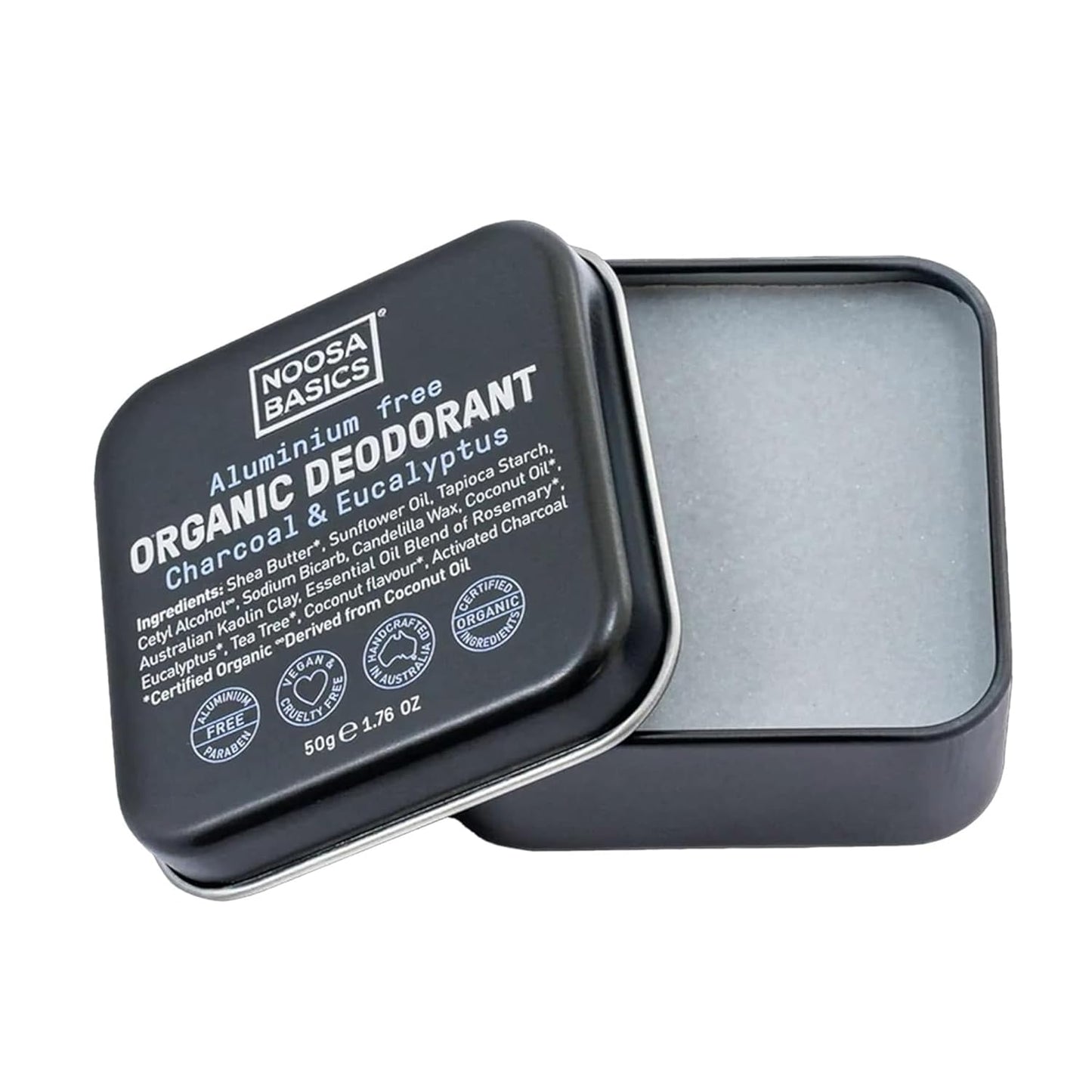 Noosa Basics Organic Deodorant Cream with Activated Charcoal - Charcoal & Eucalyptus - 1.76 oz - Aluminium-Free