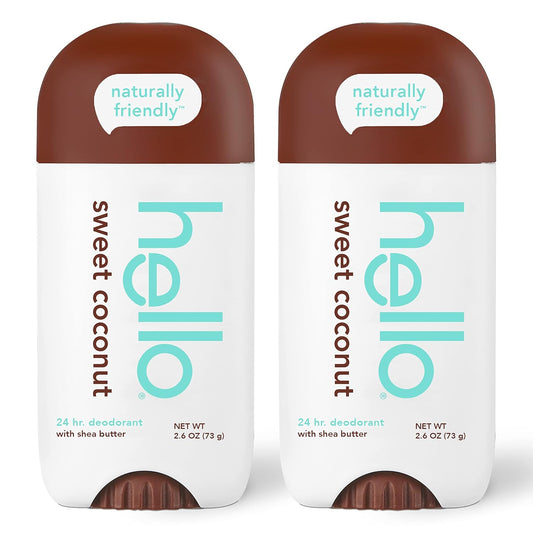 hello Sweet Coconut Deodorant With Shea Butter for Women + Men, Aluminum Free, Baking Soda Free, Parabens Free, 24 Hour Odor Protection, 2.6 Ounce, 2 Pack