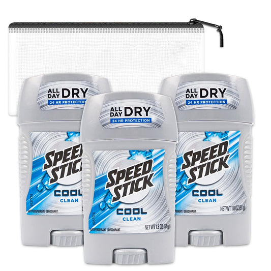 Speed Stick Cool Clean Antiperspirant Deodorant for Men Travel Pack - 3 Pack Cool Clean Deodorant Travel Size 1.8 Oz Bundle with Bag | Travel Size Deodorant Men