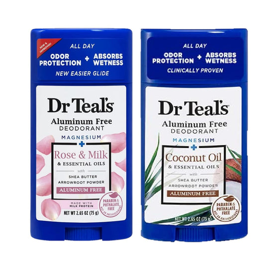 Dr. Teals Deodorant Variety Gift Set (2 Pack, 2.65oz Ea.) - Rose & Milk, & Coconut Oil - Essential Oils, Shea Butter & Magnesium Help Absorb Moisture & Keep Skin Clean & Healthy