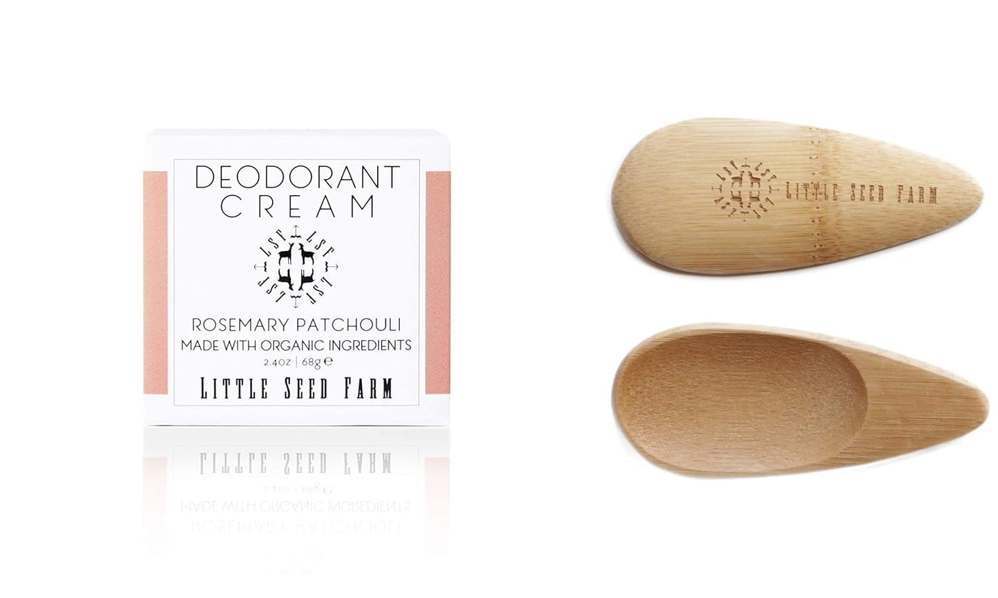 Little Seed Farm All Natural Deodorant Cream, Aluminum Free Deodorant for Women or Men, 2.4 Ounce - Rosemary Patchouli + Applicators Bundle