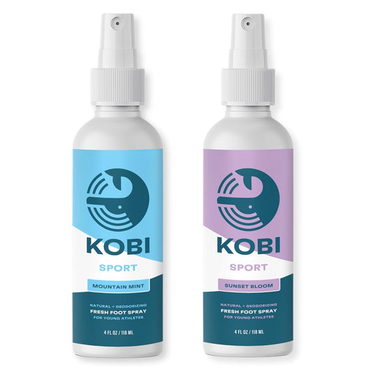 Kobi Natural Foot Deodorant Spray - No More Stinky Kid Feet - Eliminates Foot & Shoe Odor - Kid-Safe Ingredients - Variety 2-Pack