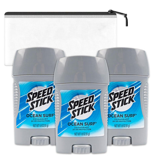 Speed Stick Ocean Surf Antiperspirant Deodorant for Men Travel Pack - 3 Pack Ocean Surf Deodorant Travel Size 1.8 Oz Bundle with Bag | Travel Size Deodorant Men