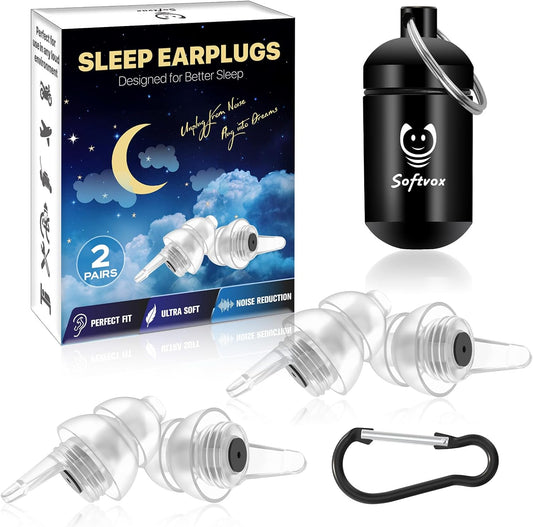 Ear Plugs for Sleeping 2 Pairs, High Noise Reduction Filter 100x Reusable Silicone Earplugs for Snoring,Travel, Concerts, Mowing,Noise,Hearing Protection for Adults/Kids with Small Ear Canals