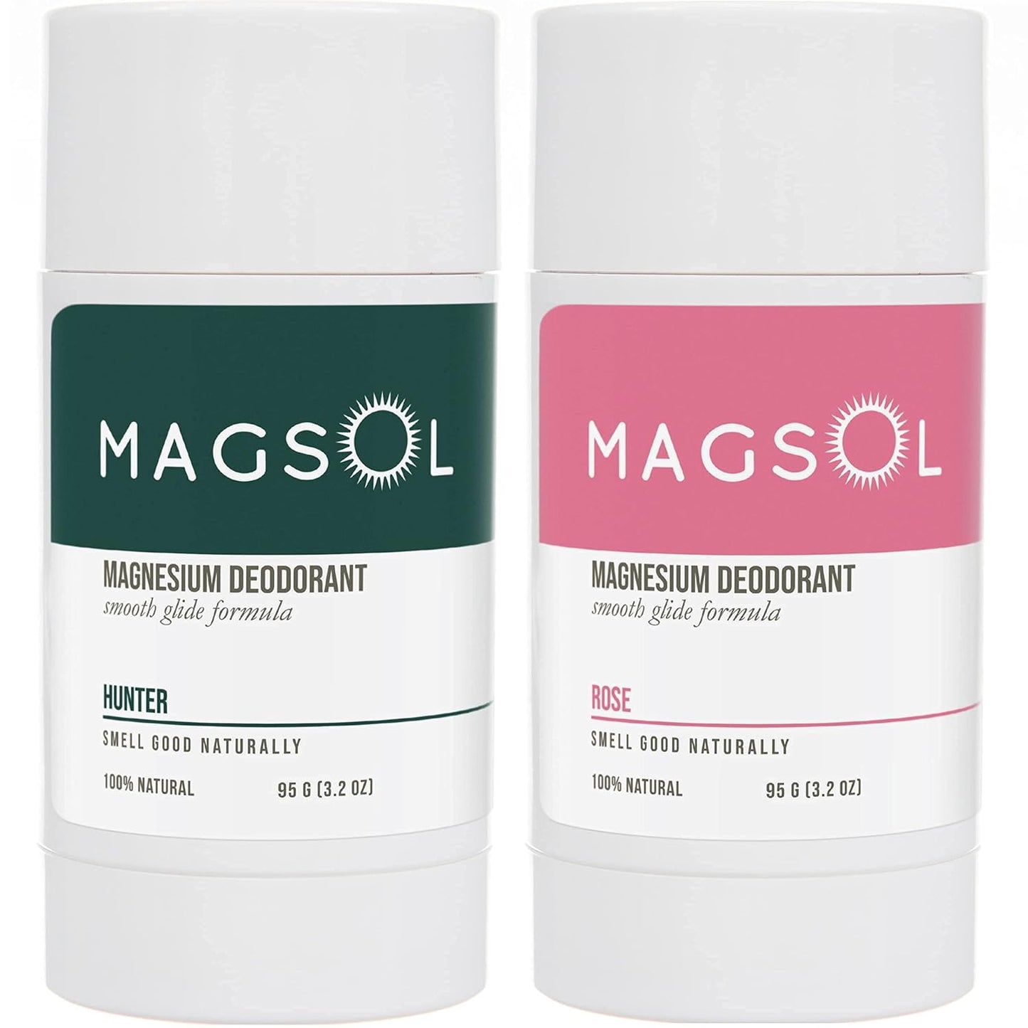 MAGSOL Natural Deodorant for Men & Women - Mens Deodorant with Magnesium - Perfect for Ultra Sensitive Skin, Aluminum Free Deodorant for Women, Baking Soda Free (2 Pack: Hunter & Rose)