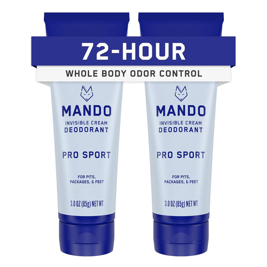Mando Whole Body Deodorant For Men - Invisible Cream - 72 Hour Odor Control - Aluminum Free, Baking Soda Free, Skin Safe - 3 ounce (Pack of 2) - Pro Sport