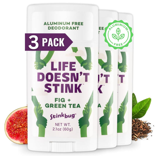 Natural Organic Deodorant Stick with Fig + Green Tea, Coconut Oil and Activated Charcoal, Aluminum Free Deodorant by Stinkbug Naturals, 2.1 Ounce Pack of 3