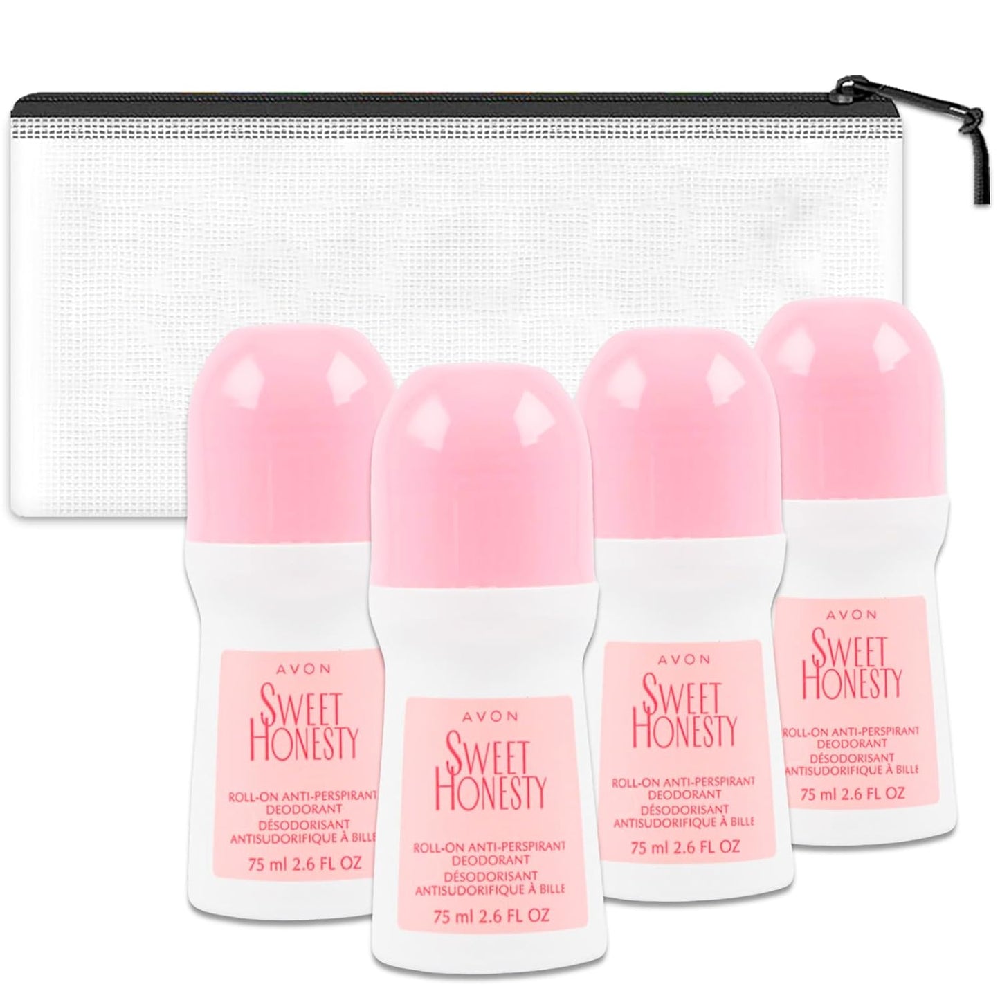 Avon Sweet Honesty Deodorant - 4 Pack of Sweet Honesty Anti-Perspirant Deodorant 2.6 Oz, Bundle with Travel Case | Travel Size Deodorant for Women
