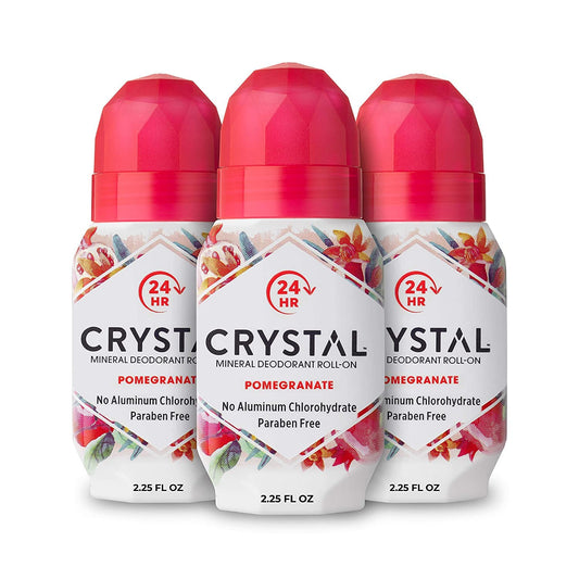 Crystal Mineral Deodorant Roll-On Body Deodorant With 24-Hour Odor Protection, Pomegranate, Non-Sticky Roll-On, Aluminium Chloride, 2.25 FL OZ - 3 pack