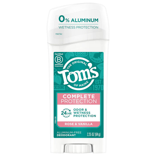 Tom's of Maine Complete Protection Aluminum-Free Natural Deodorant for Women, Rose & Vanilla, 2.25 oz
