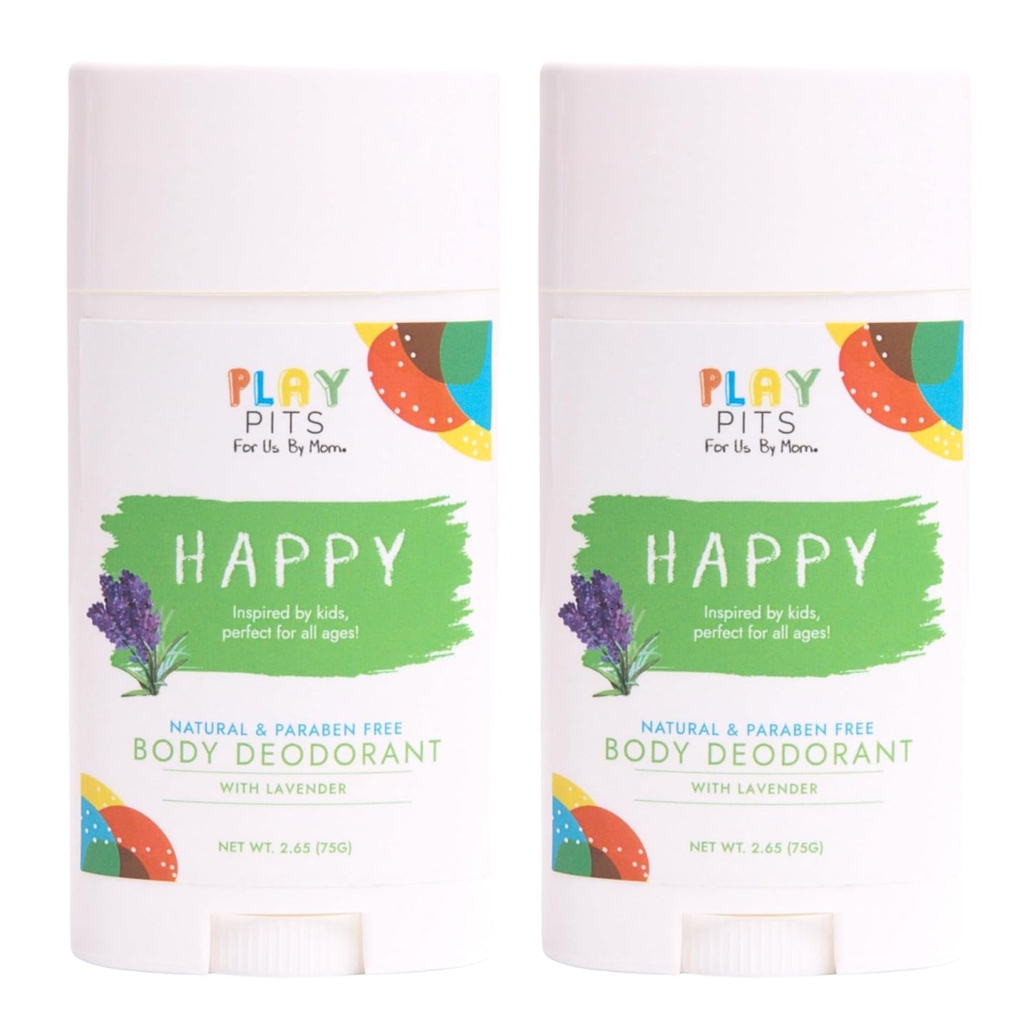 PLAY PITS - Natural Kids Deodorant - Safe for Girls and Boys w/Sensitive Skin of All Ages - Aluminum Free - HAPPY Scent - Infused w/Lavender Essential Oils – 2 Pack