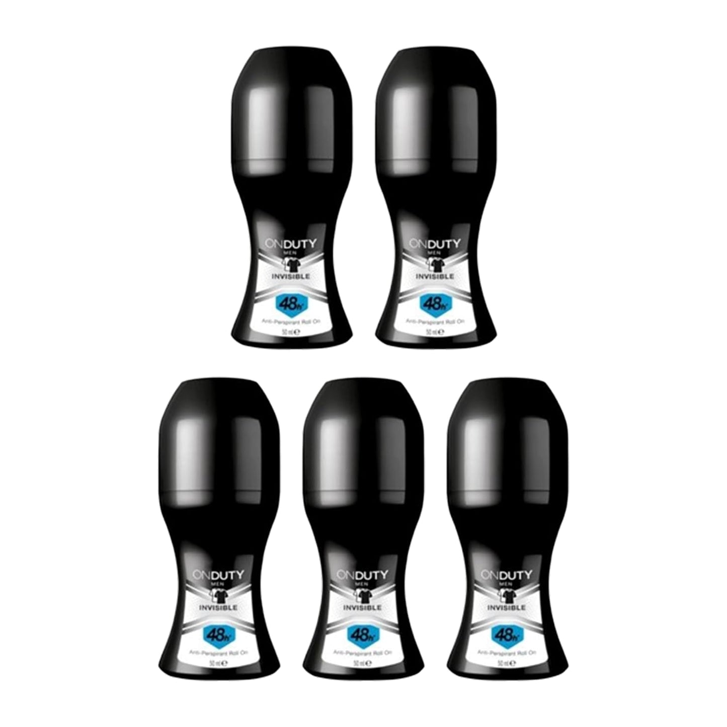 On Duty Invisible Men's Antiperspirant Roll On Deodorant 50 ml, Formula that does not cause yellow stains on clothes, Protective barrier against sweat with Dry pore technology (Pack Of 5)
