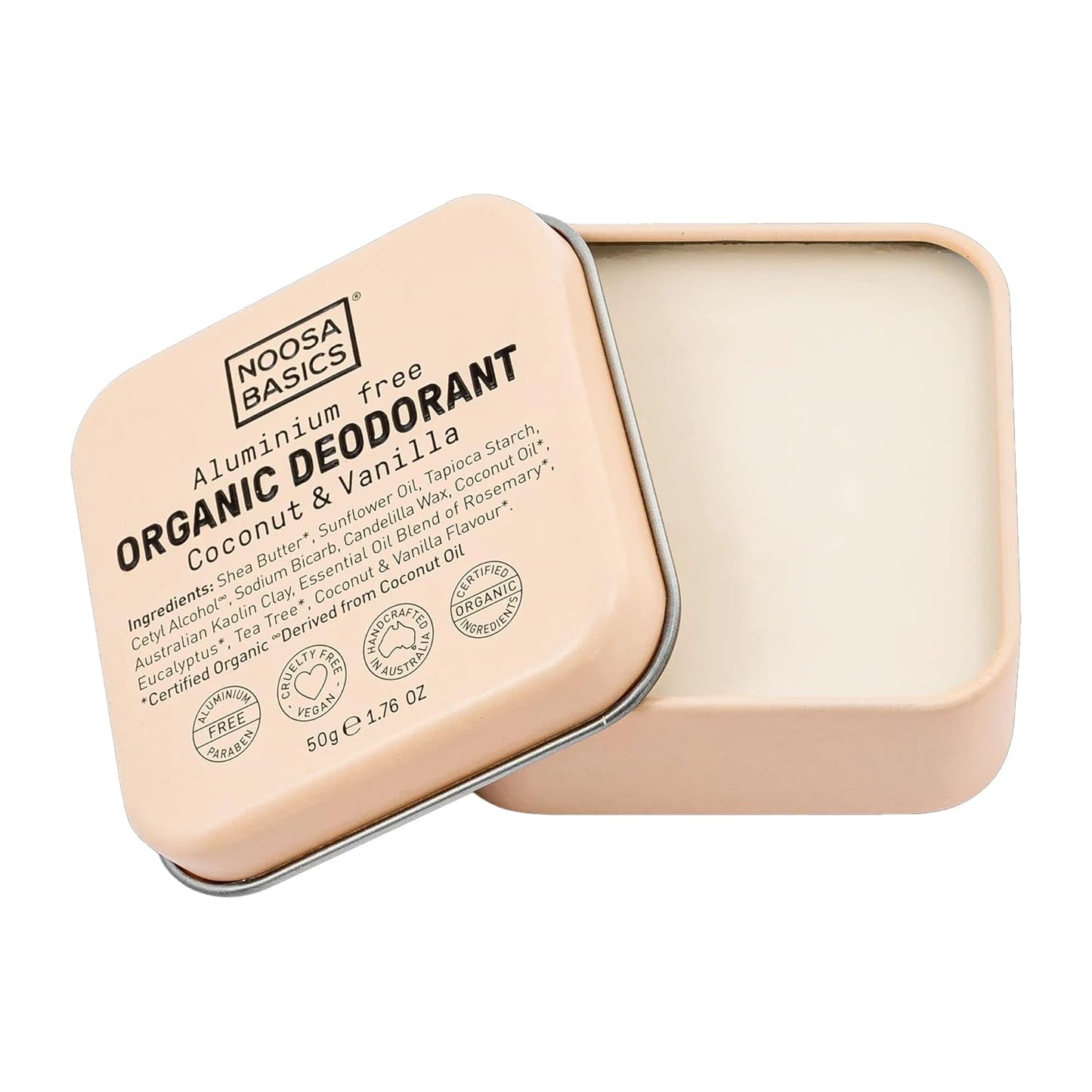 Noosa Basics Organic Deodorant Cream - Coconut & Vanilla - 1.76 oz - Handcrafted in Australia