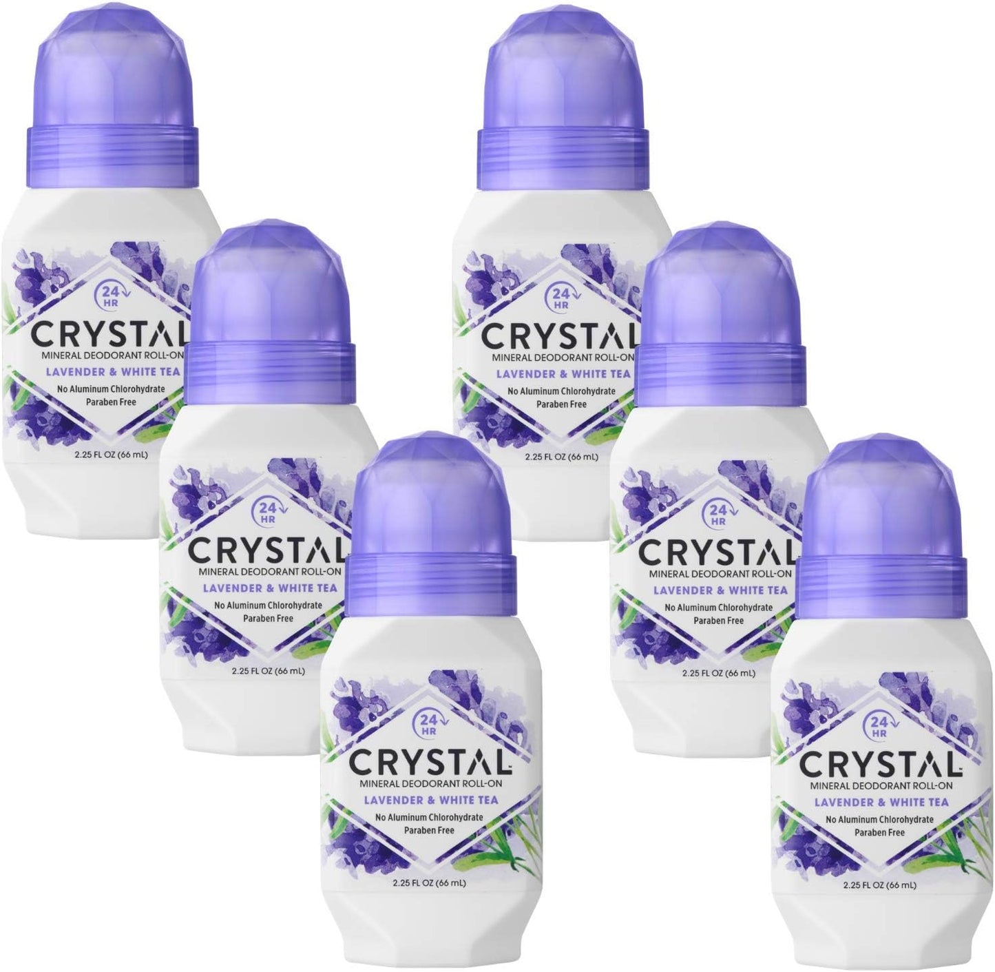 Crystal Mineral Deodorant Roll-On, Lavender & White Tea 2.25 oz (Pack of 6)