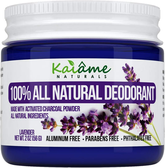Kaiame Naturals Natural Deodorant (Lavendar) with Activated Charcoal Powder, All Natural and Organic Ingredients, No Aluminum, Parabens, or Phthalates