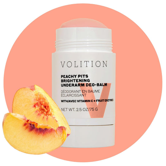 Volition Beauty Peachy Pits Brightening Underarm Deo-Balm - Improves the look of discoloration in the underarm area - Vitamin C Brightens - Bentonite Clay Neutralizes Odor, Vegan (75 g / 2.5 oz)