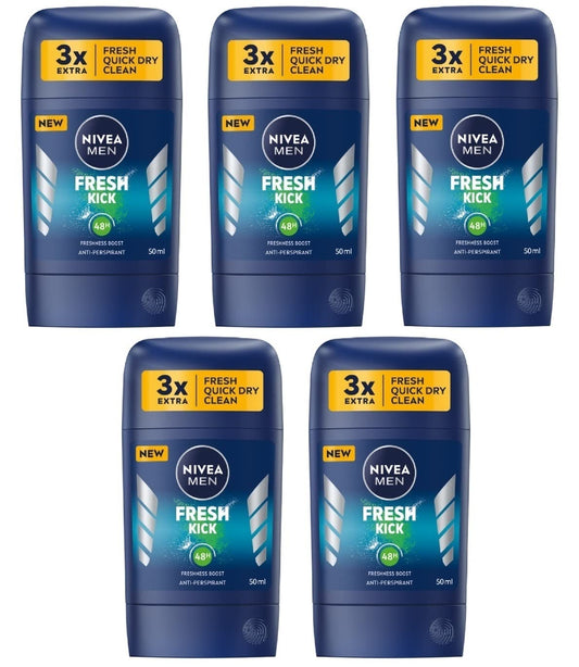 5x Nivea Fresh Kick Deodorant Solid Stick for Men 5x50ml (Pack of 5)