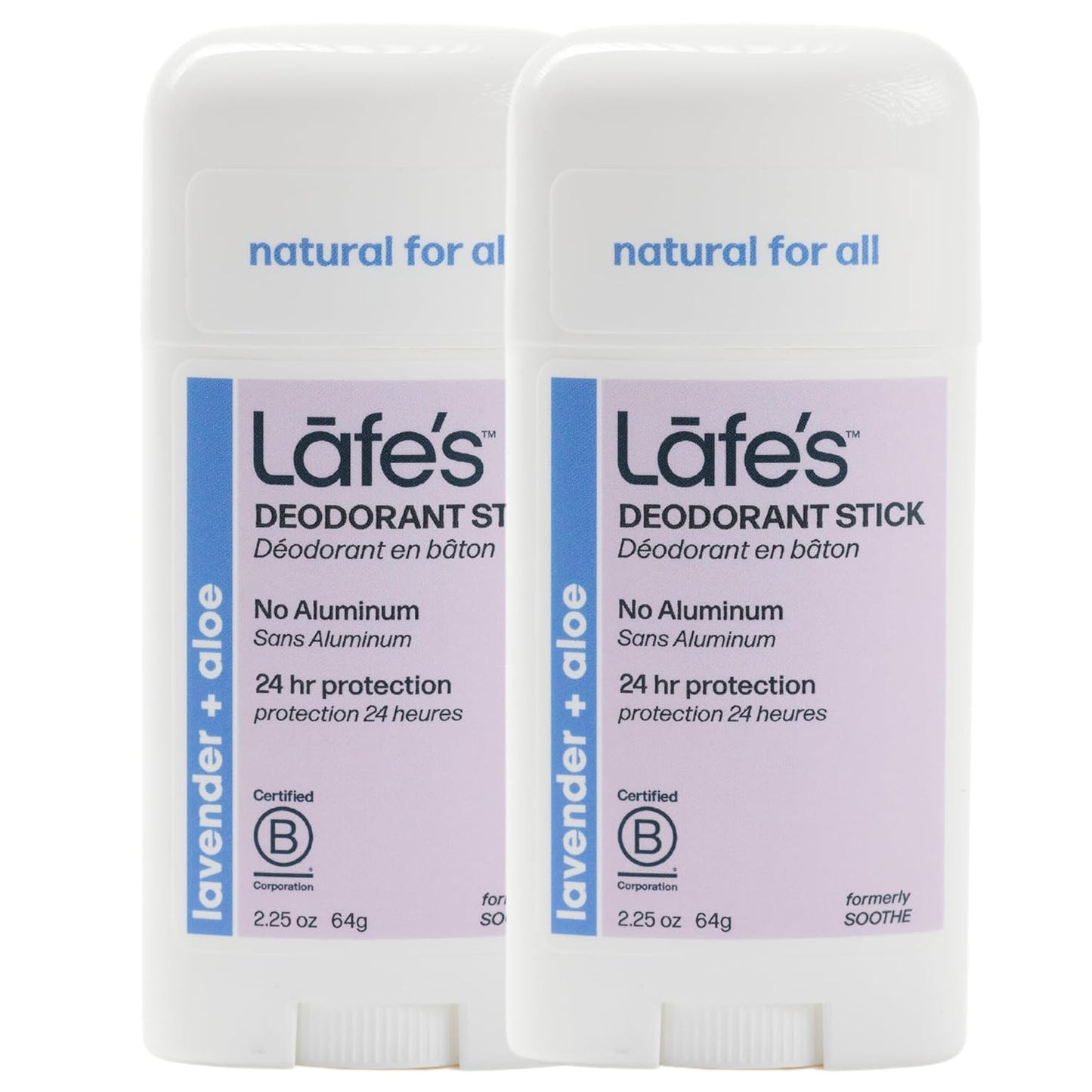 Lafe's Natural Deodorant | 2.25oz Aluminum Free Natural Deodorant Stick for Women & Men | Paraben Free & Baking Soda Free with 24-Hour Protection (Lavender & Aloe, 2.25 Ounce (2-Pack))