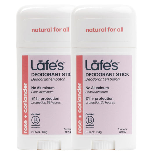Lafe's Natural Deodorant | 2.25oz Aluminum Free Natural Deodorant Stick for Women & Men | Paraben Free & Baking Soda Free with 24-Hour Protection (Rose & Coriander, 2.25 Ounce (2-Pack))