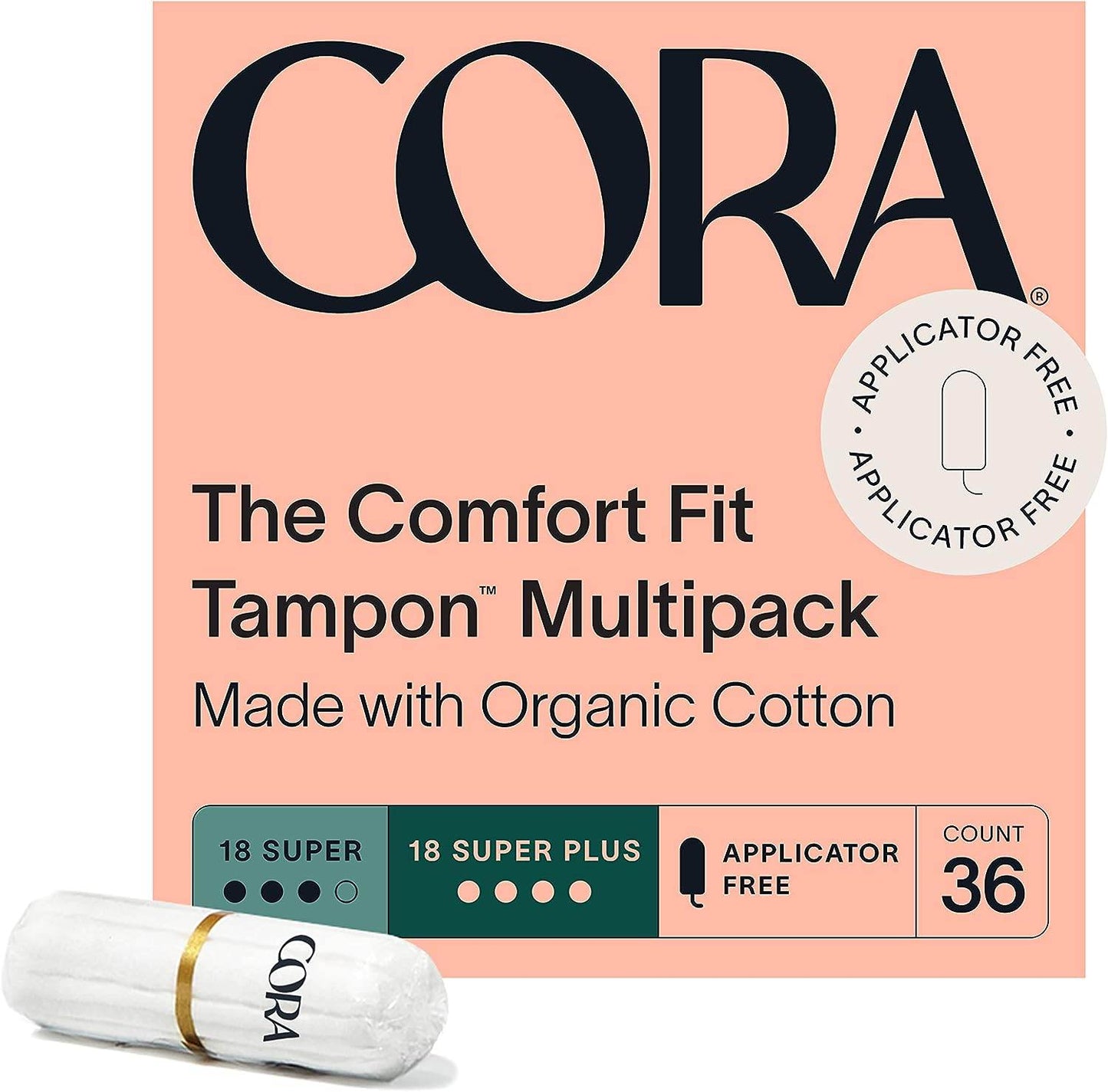 Cora 100% Organic Cotton Non-Applicator Tampons | Ultra-Absorbent, Unscented, Natural, Non-Toxic, Applicator Free | Eco-Conscious (36 S/S+ Tampons) - Premium Tampons from Concordia Style Boutique - Just $21.17! Shop now at Concordia Style Boutique