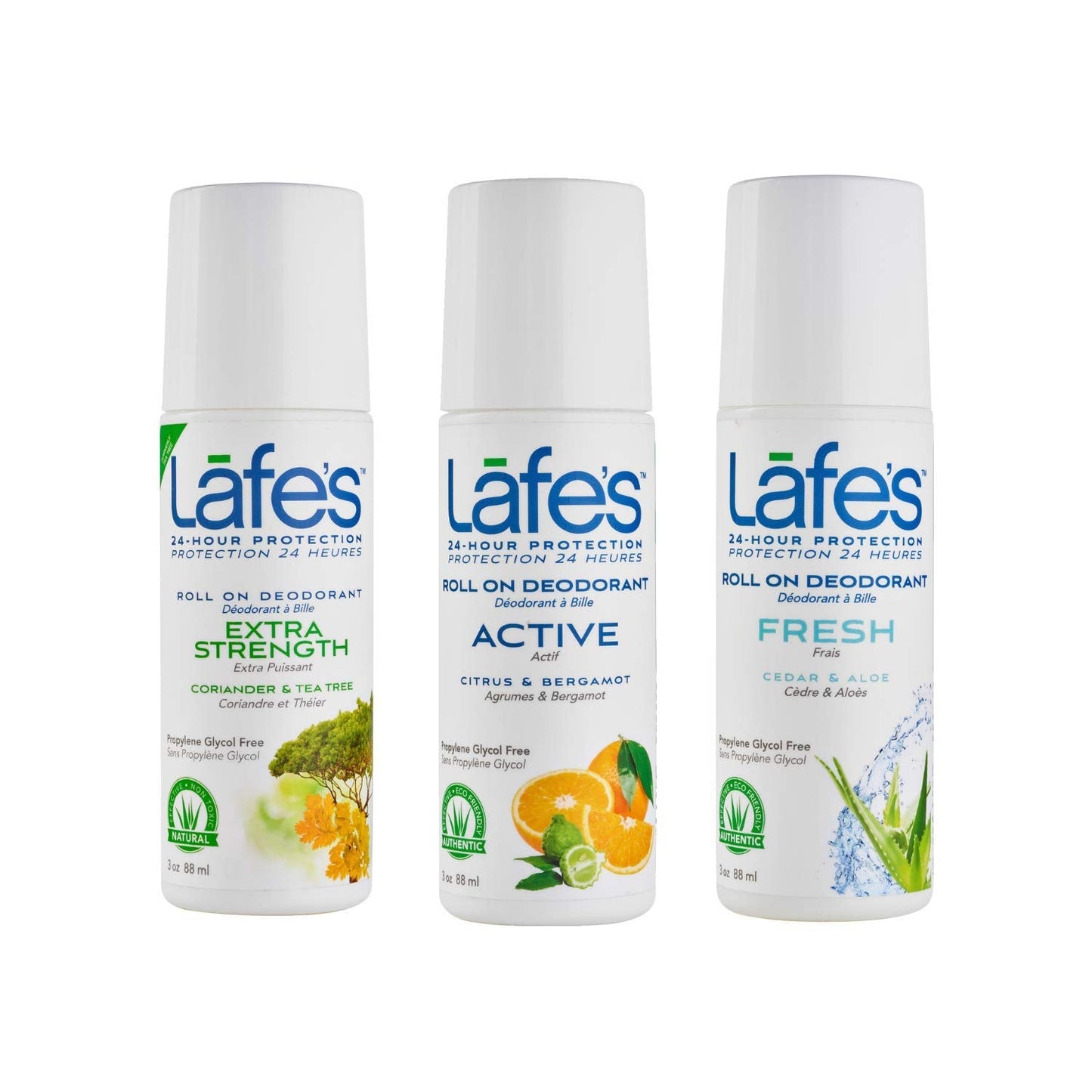 Lafe's | Men's Roll On Aluminum Free Deodorant Variety - Active, Extra Strength, Fresh | Vegan, Cruelty Free, Gluten Free, Paraben Free & Baking Soda Free with 24-Hour Protection; 3 Pack (3oz each)