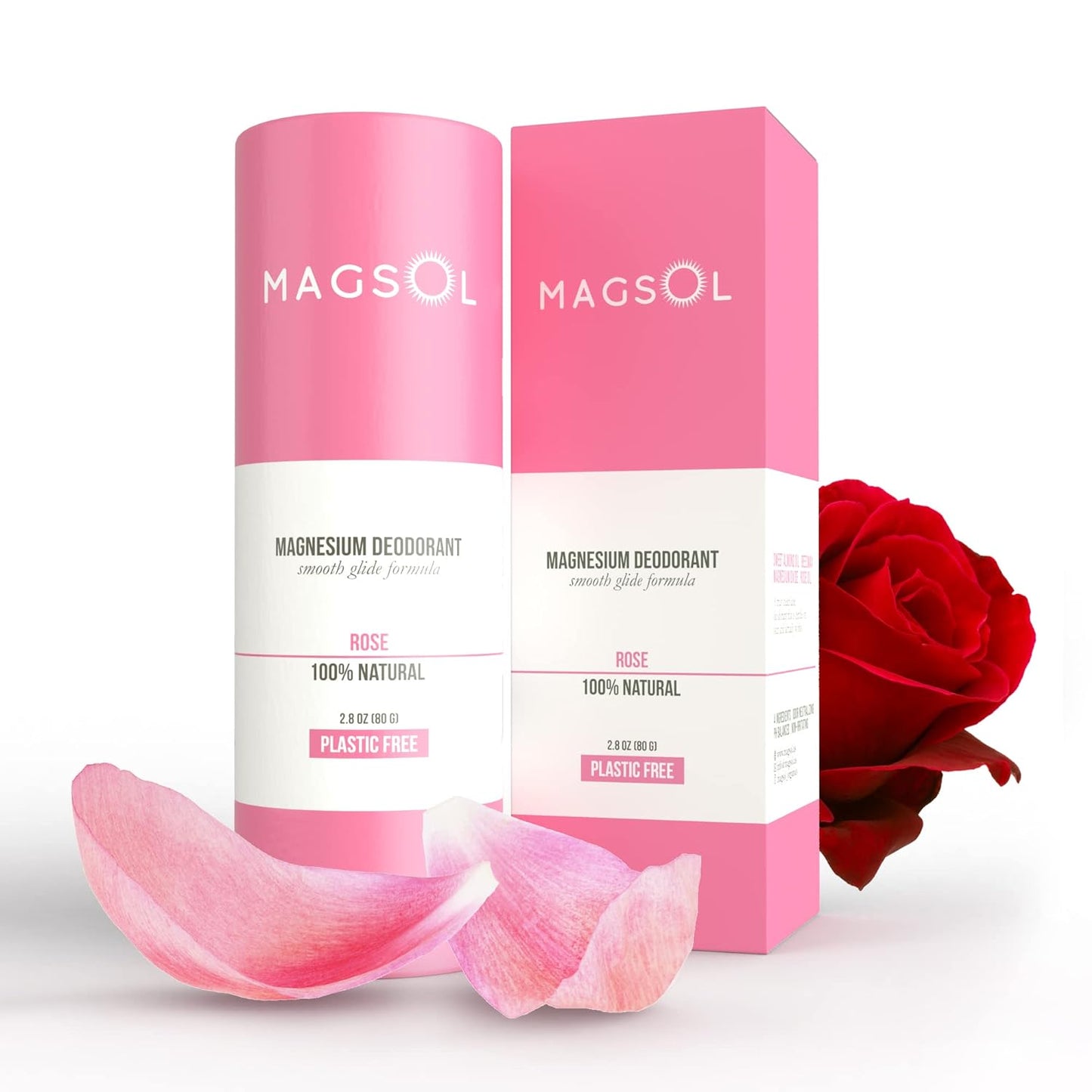 MAGSOL Magnesium Deodorant for Women and Men - 100% Natural Deodorant - Clean Label Only 4 Ingredients - Perfect for Ultra Sensitive Skin - Large 3.2 oz Lasts over 4 Months (Rose).