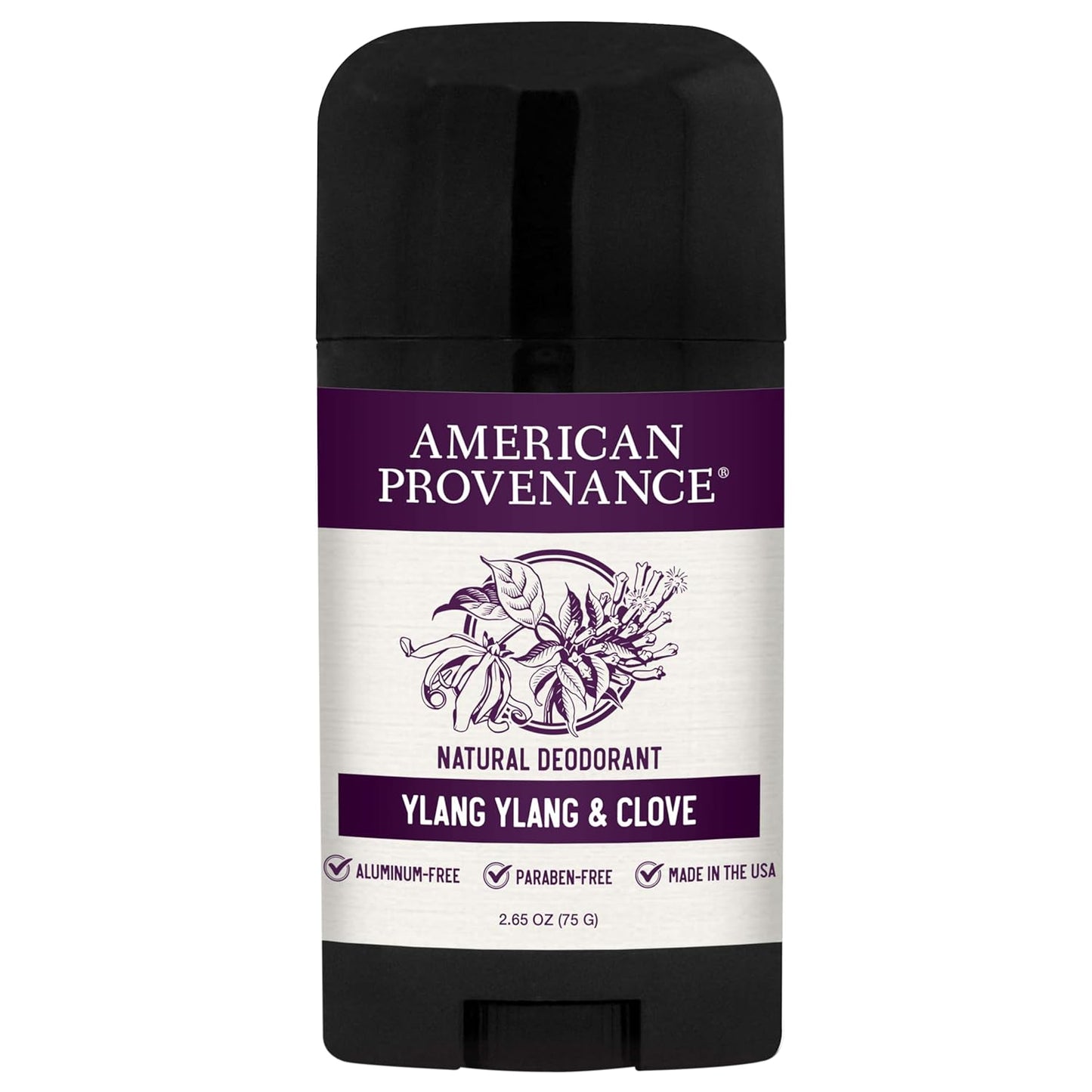 American Provenance Aluminum Free Natural Deodorant For Women and Men - Ylang Ylang and Clove - 24 Hour Odor Protection - Cruelty Free - Made in the USA (1 pack)