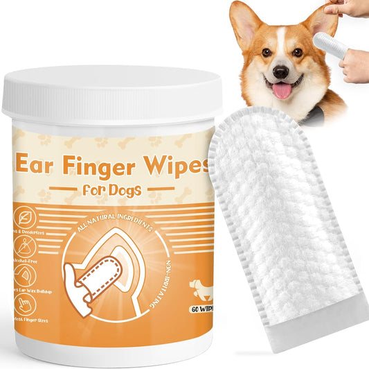 Dog Ear Wipes 60 Counts, Ear Finger Wipes for Dog & Cat, Dog Ear Wipes Reduce Earwax Buildup, Ear Wipes for Dogs Soothing Odor, Dog Supplies Ear Cleaner Wipes Remove Dirt & Non-Irritating