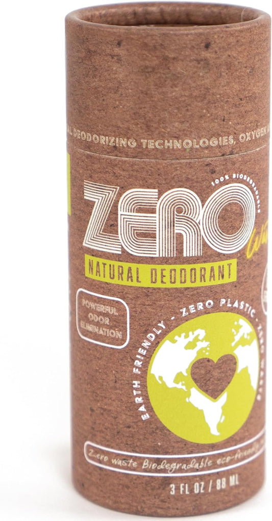 ZERO Waste Dual Strength All Natural Deodorant, Paper Packaging and 100% Plastic and Aluminum Free, Earth Friendly Stick in Deodorant with Push-up Tube, 24 Hour Protection, Deodorant for Women and Men