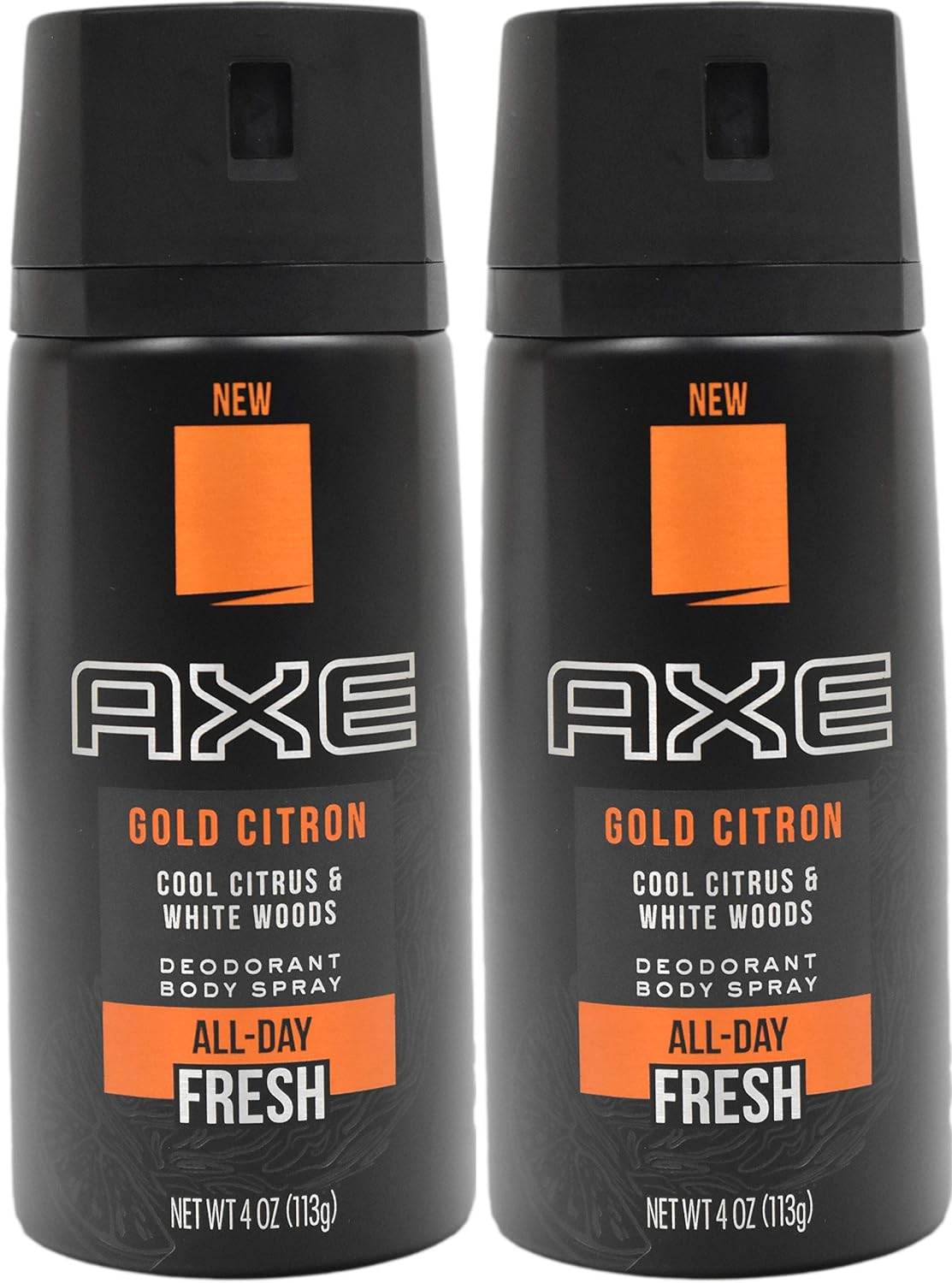 Set of 2 Axe Gold Citron Body Sprays - Cool Citrus and White Woods Scent - All-Day Fresh - 4oz Cans