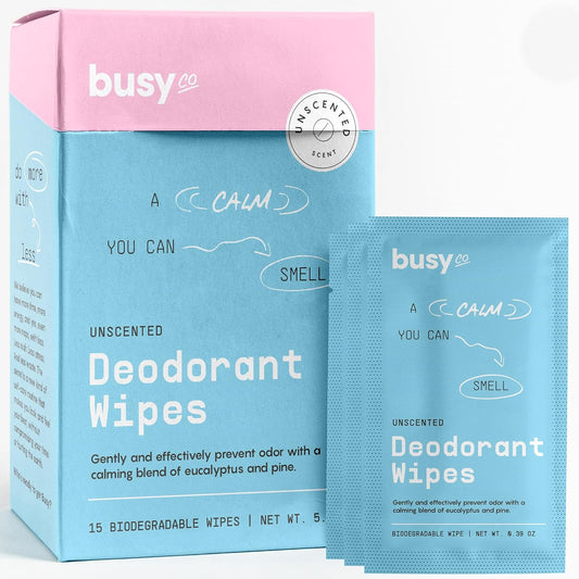 Calm Line Deodorant Wipes - 15ct Unscented Deodorant Wipes for Women w/Zinc, Prebiotics & Papaya - Deodorant Wipes Individually Wrapped - Sweat Wipes for Gentle Brightening, Odor Control & Cleansing