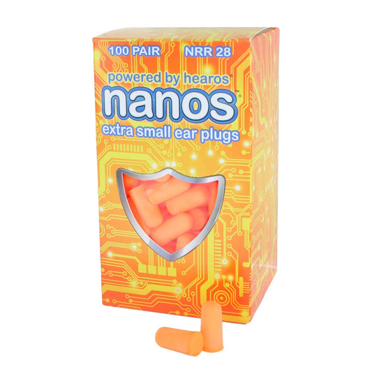 HEAROS Nanos Earplugs, X-Small, NRR 28, 100 Pair, PU Foam, Extreme Comfort, Orange (5891)