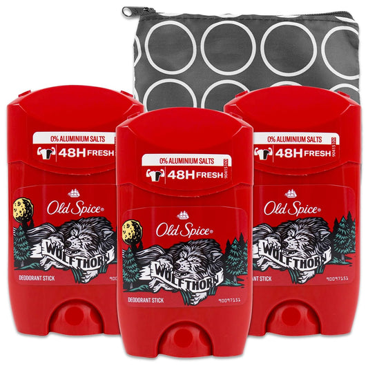 Ol Spice Wolfthorn Deodorant Travel Size Set - 3 PACK Ol Spice Invisible Solid Wolfthorn Deodorant 1.69 Oz Bundle with Travel Bag | Travel Size Deodorant Men