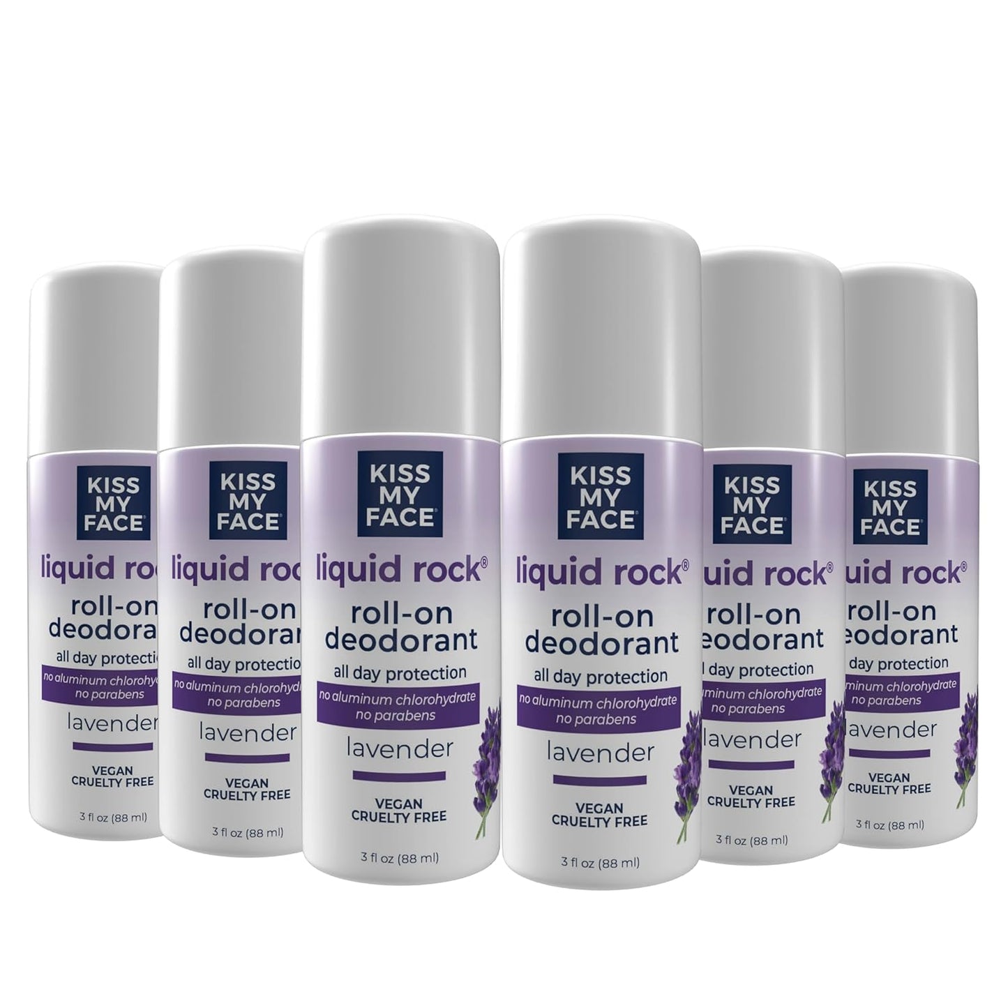 Kiss My Face Liquid Rock Roll-On Deodorant, Lavender, Aluminum Chloralhydrate Free Deodorant For Women And Men, With Added Willow Bark And Mineral Crystal Salts, 3 Oz Roll On, 6 Pack