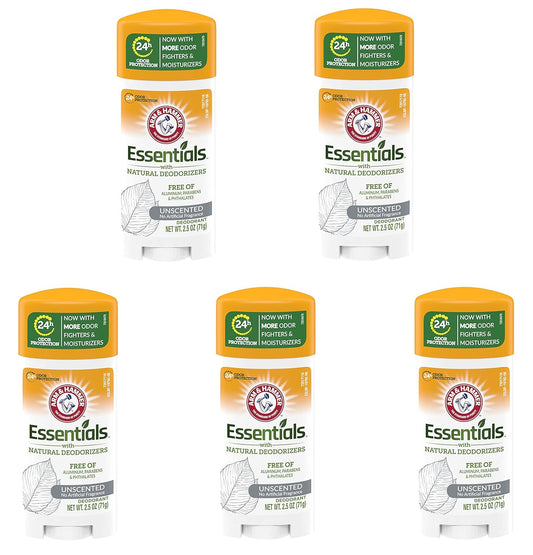 Arm & Hammer Essentials Deodorant with Natural Deodorizers, Unscented - Buy Packs and SAVE (Pack of 5)
