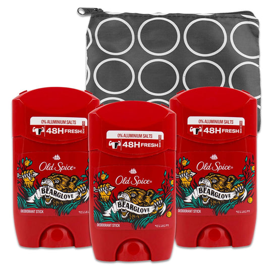 Ol Spice Bearglove Deodorant Travel Size Set - 3 PACK Ol Spice Invisible Solid Bearglove Deodorant 1.69 Oz Bundle with Travel Bag | Travel Size Deodorant Men