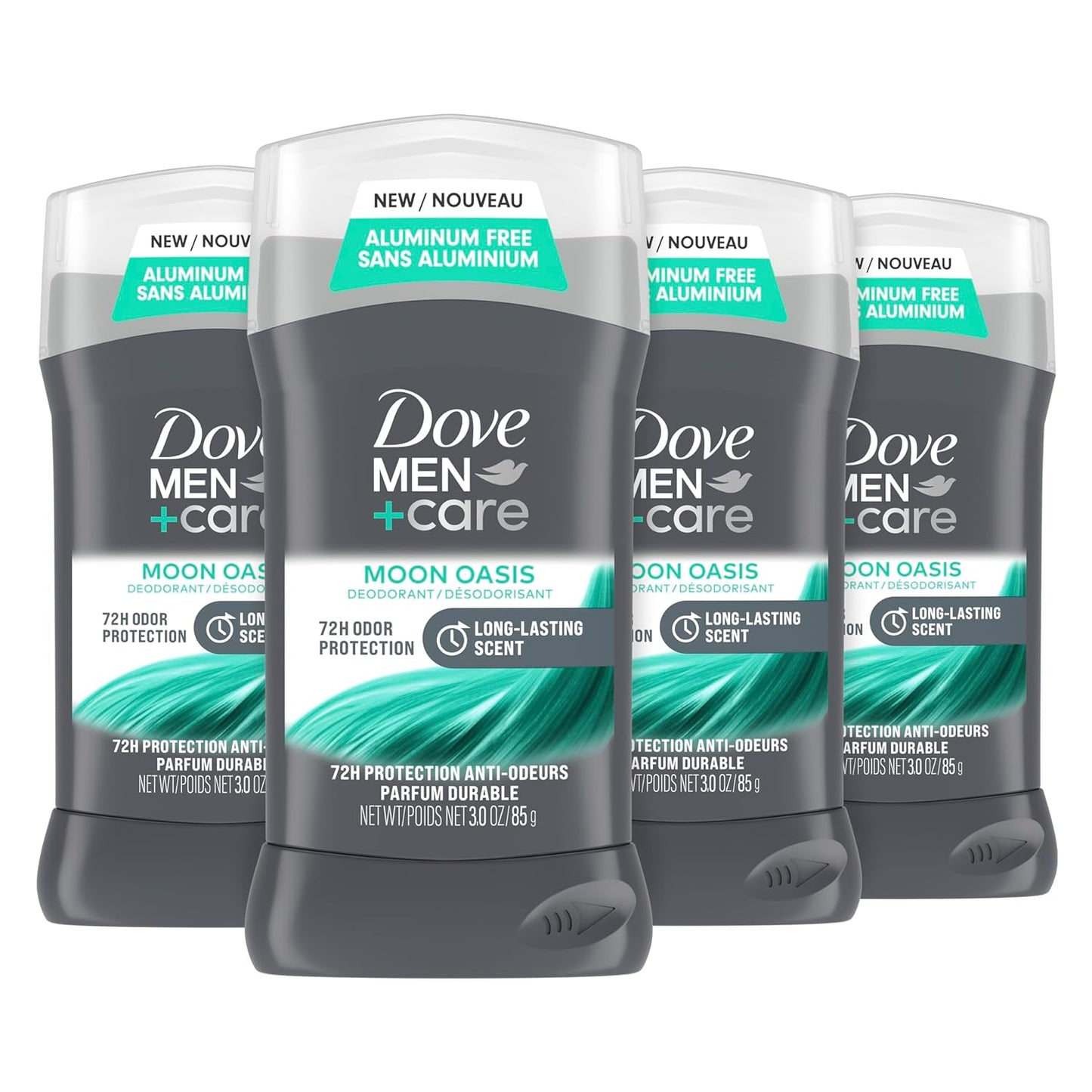 Dove Men+Care Aluminum-Free Deodorant Moon Oasis 4 Count for a Long-Lasting Scent, with 72H Odor Protection, 3.0 oz