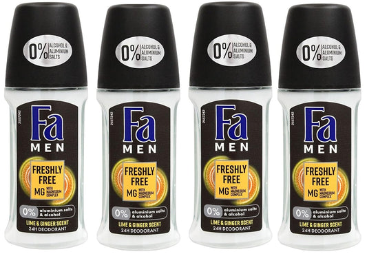 Fa Deodorant 1.7 Ounce Roll-on, Men & Women, 50ml - 4 Pack (Lime Ginger)
