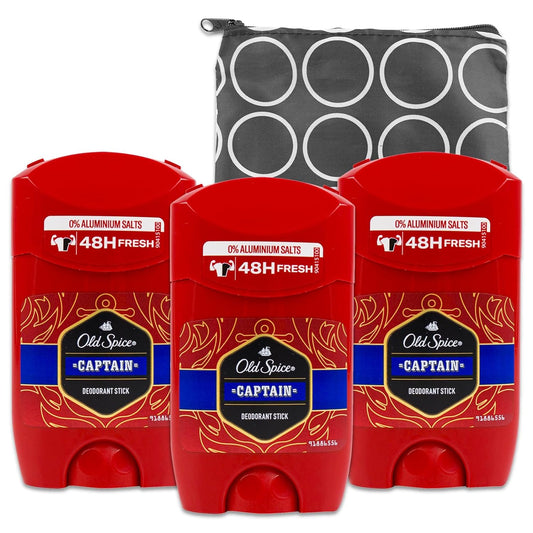 Ol Spice Captain Deodorant Travel Size Set - 3 PACK Ol Spice Invisible Solid Captain Deodorant 1.69 Oz Bundle with Travel Bag | Travel Size Deodorant Men
