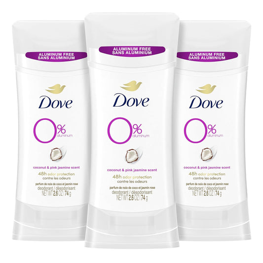 Dove 0% Aluminum Deodorant Stick Coconut and Pink Jasmine 3 Count Non-irritating Deodorant for Underarm Care Kindest Aluminum Free Deodorant 2.6 oz