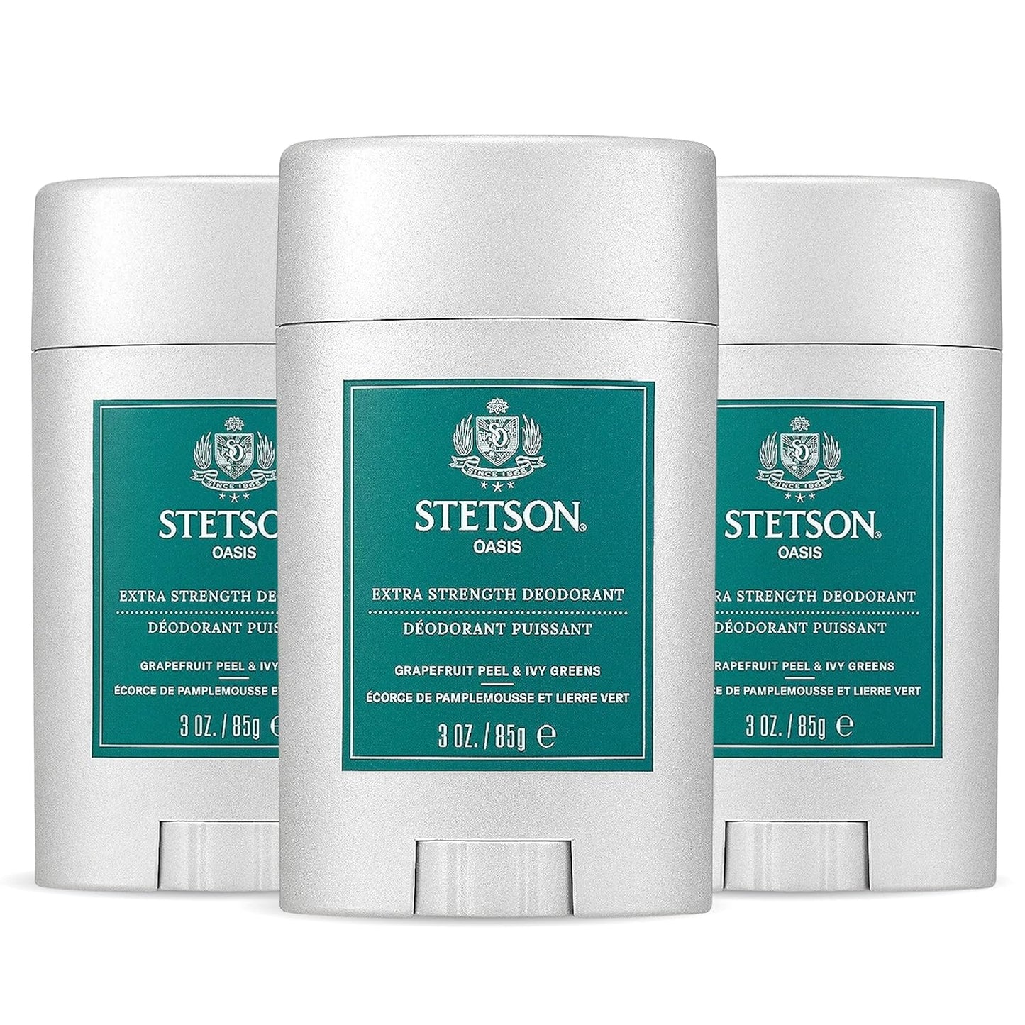 Stetson Personal Care Extra Strength Deodorant by Scent Beauty - Gel Men's Deodorant Stick for Grooming Kit - 3 oz - 3 Pack - Oasis