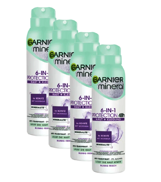 4xPack Garnier 6 in 1 Protection Antitranspirant Deo Spray - 600 ml