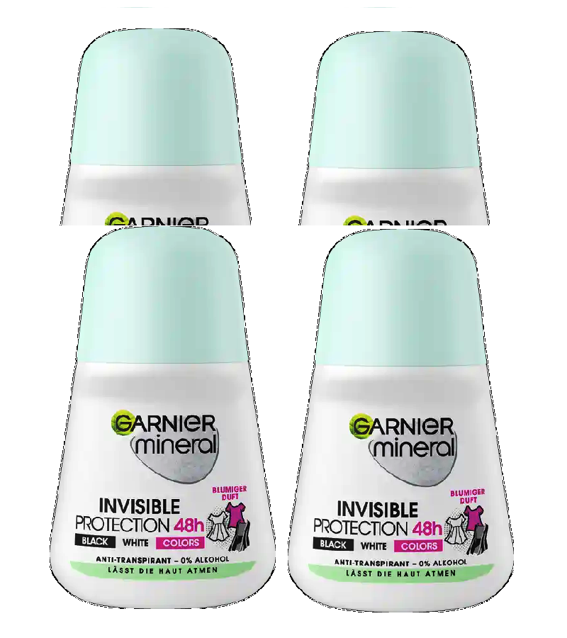 4xPack Garnier Invisible Black, White & Colors Roll-on Anti-Transpirant - 200 ml