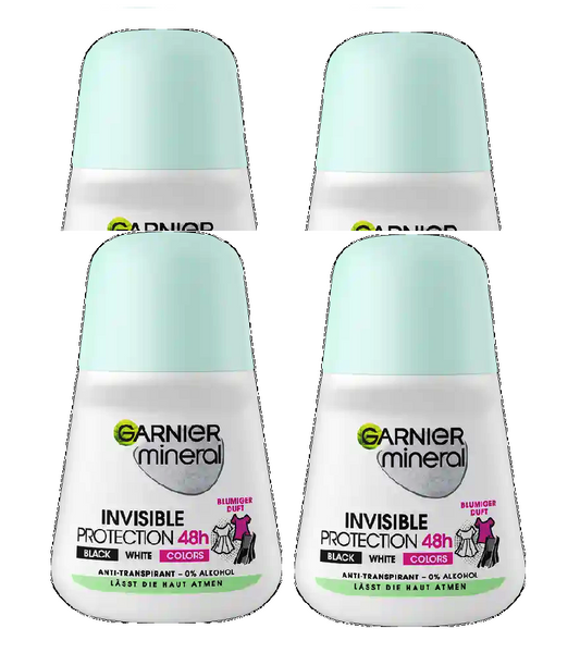 4xPack Garnier Invisible Black, White & Colors Roll-on Anti-Transpirant - 200 ml