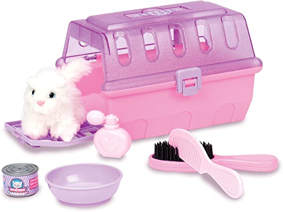 Play Circle Pink Glitter Pet Carrier & Plush Cat Grooming Kit