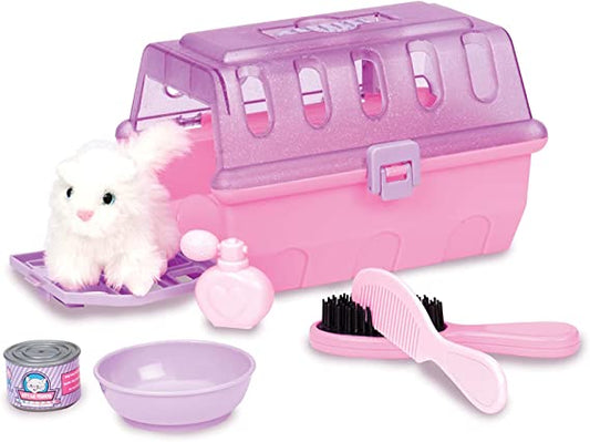 Play Circle Pink Glitter Pet Carrier & Plush Cat Grooming Kit