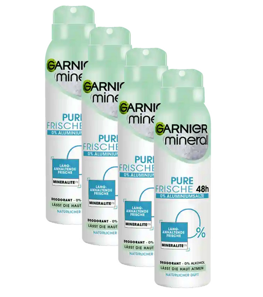 4xPack Garnier Pure Freshness Natural 48h Deodorant Spray - 600 ml